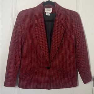 Classic Wool Blend Red Houndstooth Blazer - Size 6